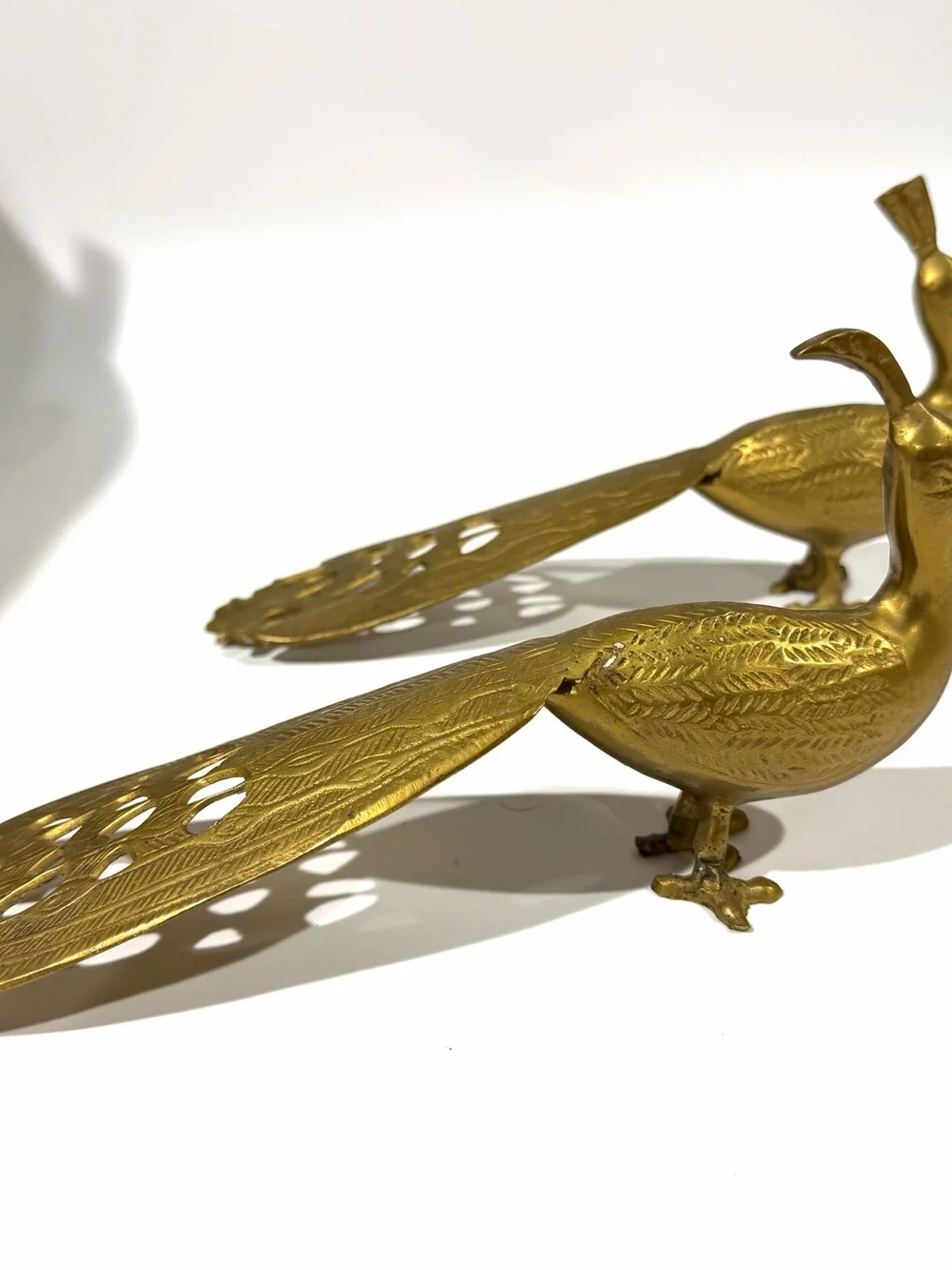 Vintage Set of 2 Brass Gold Peacocks Figurines MCM 10.5